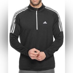 ADIDAS Golf French Terry 3 Stripes Sweatshirt Mens Large Black 1/4 Zip
